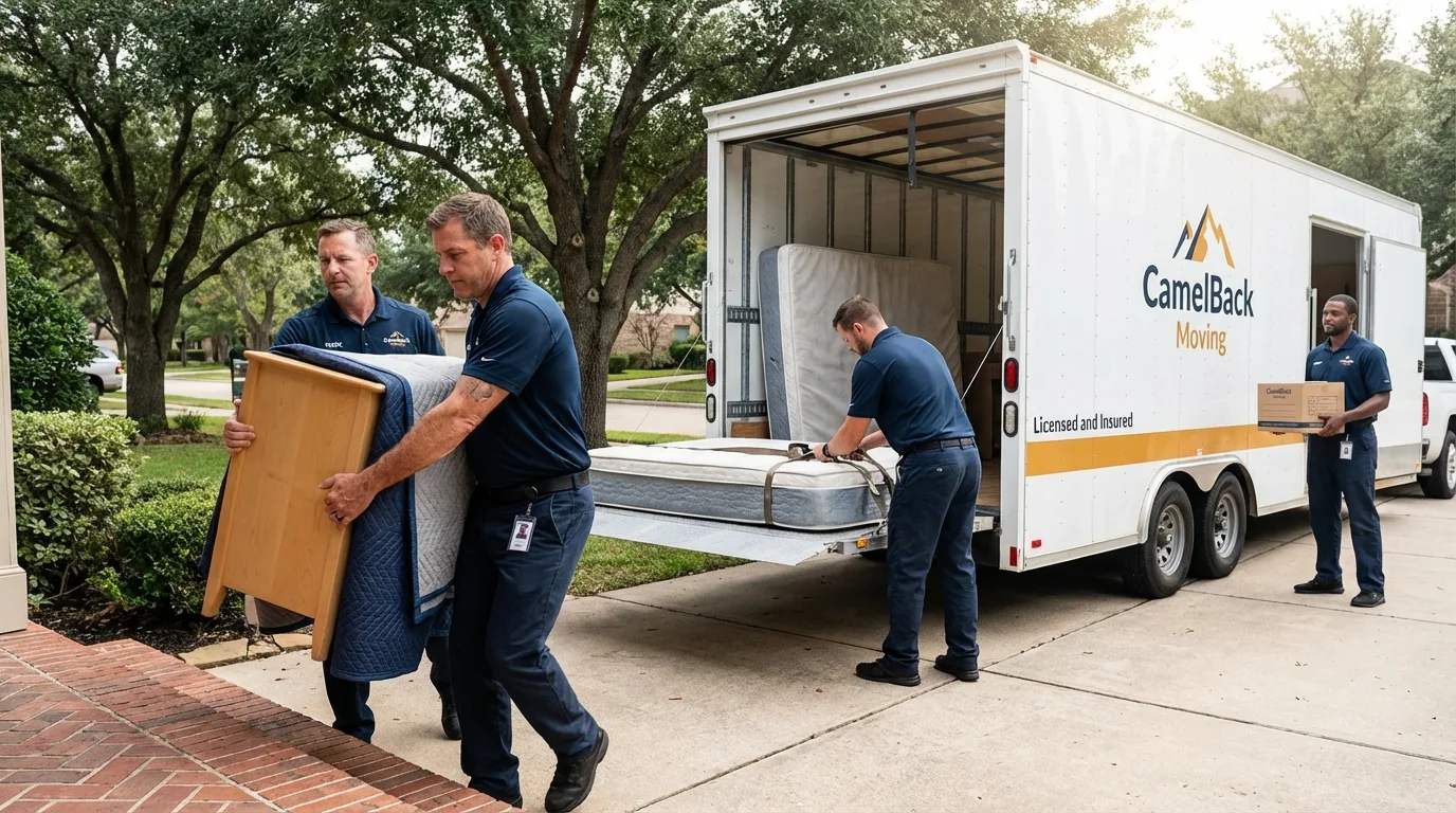 Crew loading residential truck for cross-state move from Ogunquit, ME